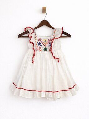 Cynthia Rowley Embroidered Floral Boho White Sleeveless Dress  3T